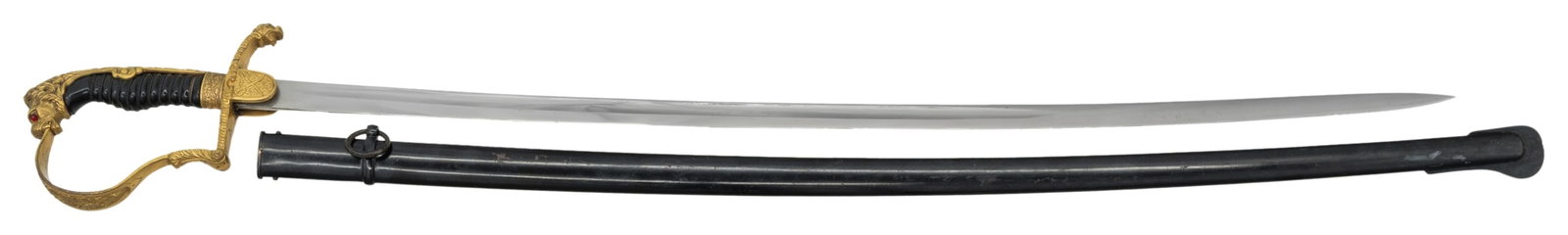WWII GERMAN ARMY OFFICER'S SWORD.: Pre WWII German Army officer's sword likely for a Cavalry officer measuring 38" overall with a 31" plain blade marked " HANS GRUNWALD MAGDEBURG KANTSTR. 7 " on the ricasso and " E. & F. HORSTER,