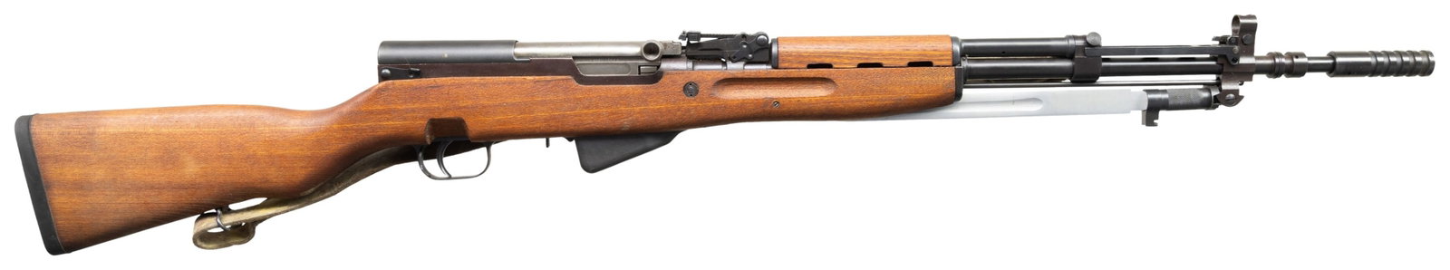YUGO M59/66A1 SKS SEMI AUTO RIFLE.: Cal. 7.62x39. S# N537137. Bbl. 24 1/8" with Ohio Ordnance import mark & integral grenade launcher. Standard SKS sights with flip up night sights. All visible matching numbers. Bottom metal & right sid