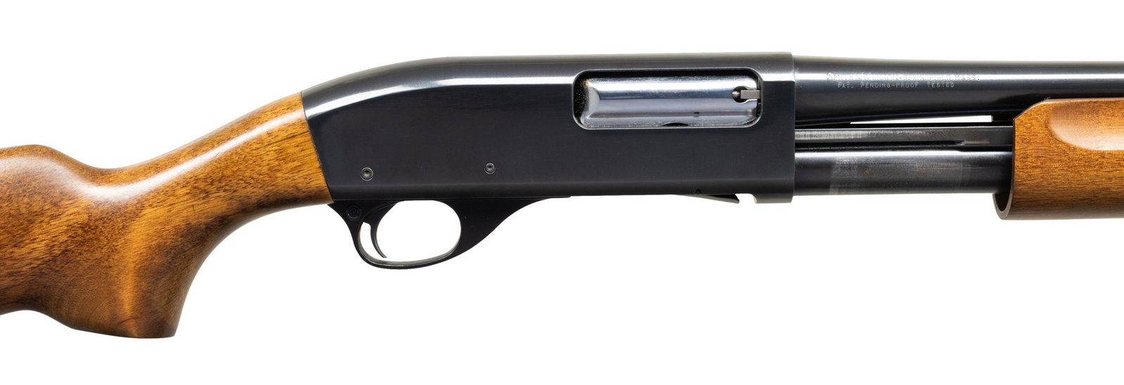 SMITH & WESSON 3000 POLICE PUMP ACTION RIOT: SHOTGUN. Cal. 12 Ga., 2 3/4". S# FB90478. Mfg. in Japan. Bbl. 18.5" w/ cyl. bore & steel bead. No. 47438 on frame. Hardwood stock set. CONDITION: very good to near excellent overall showing light cycl
