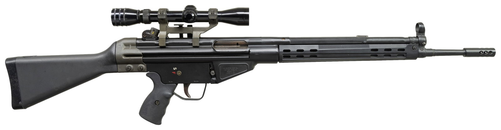CENTURY ARMS C91 SPORTER SEMI-AUTOMATIC RIFLE.: Cal. 308. S#. G27636. Bbl. 18". C91 Sporter semi-automatic rifle mfg. by Century Arms. Right side of mag. well is marked with the model and cal. designations above Century Arms' mfg. information.