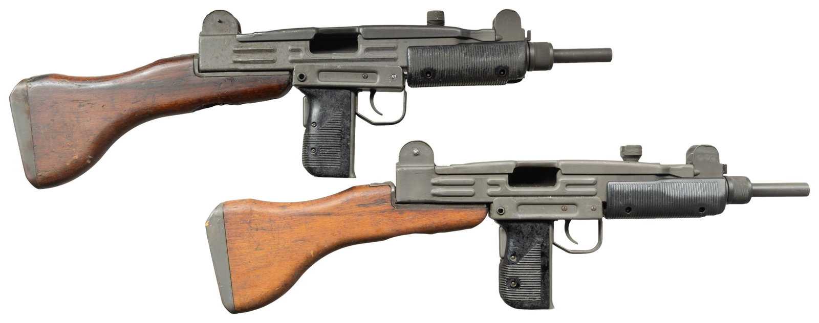 LOT OF 7 ASSORTED DISPLAY MACHINE GUNS.: Lot of 7 assorted display machine guns, including: 1) x4 Israeli Uzi display submachine guns. Fore and aft ends of the receivers appear to retain cut sections of original Uzi receivers, with the