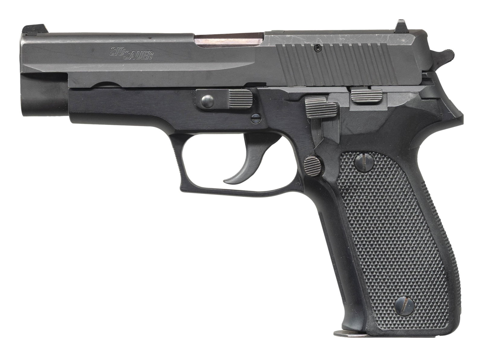 WEST GERMAN SIG P226 SEMI AUTO PISTOL.: Cal. 9mm Luger. S# U134367. Bbl. 4 3/8". White dot front sight. Square notch rear sight with white stripe. Matching numbers on frame & slide. 1986 made West German P226 with Tyson's Corner import mark