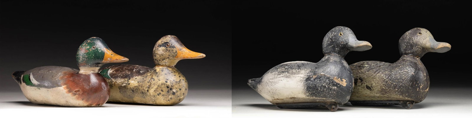 TWO UNSIGNED PAIRS OF DRAKE & HEN DECOYS. (1 of 5)