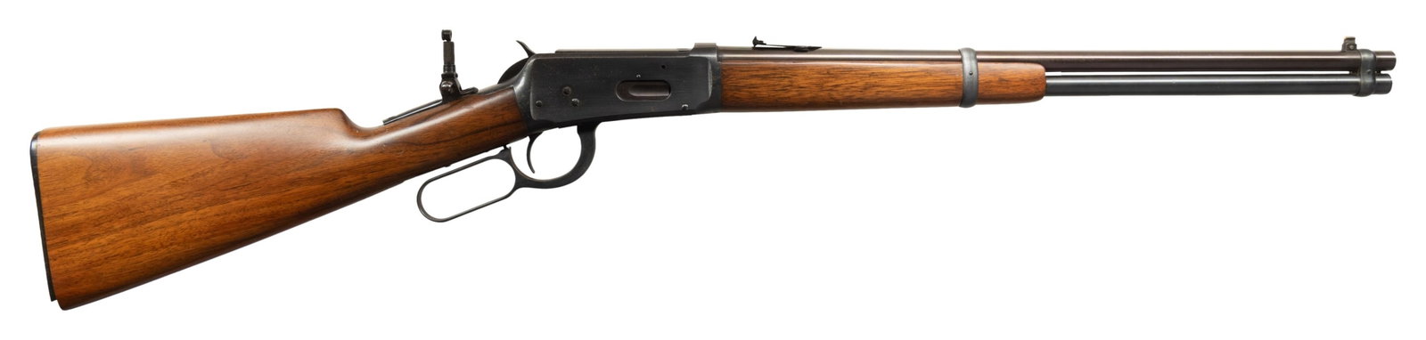 REFINISHED MODEL 94 WINCHESTER SADDLE RING CARBINE: IN 25-35 WCF. Cal. 25-35 WCF. S# 549299 (1911). Standard configuration with 20" barrel fitted with express type rear sight with two folding leaves and white bead front in square block. Winchester nick