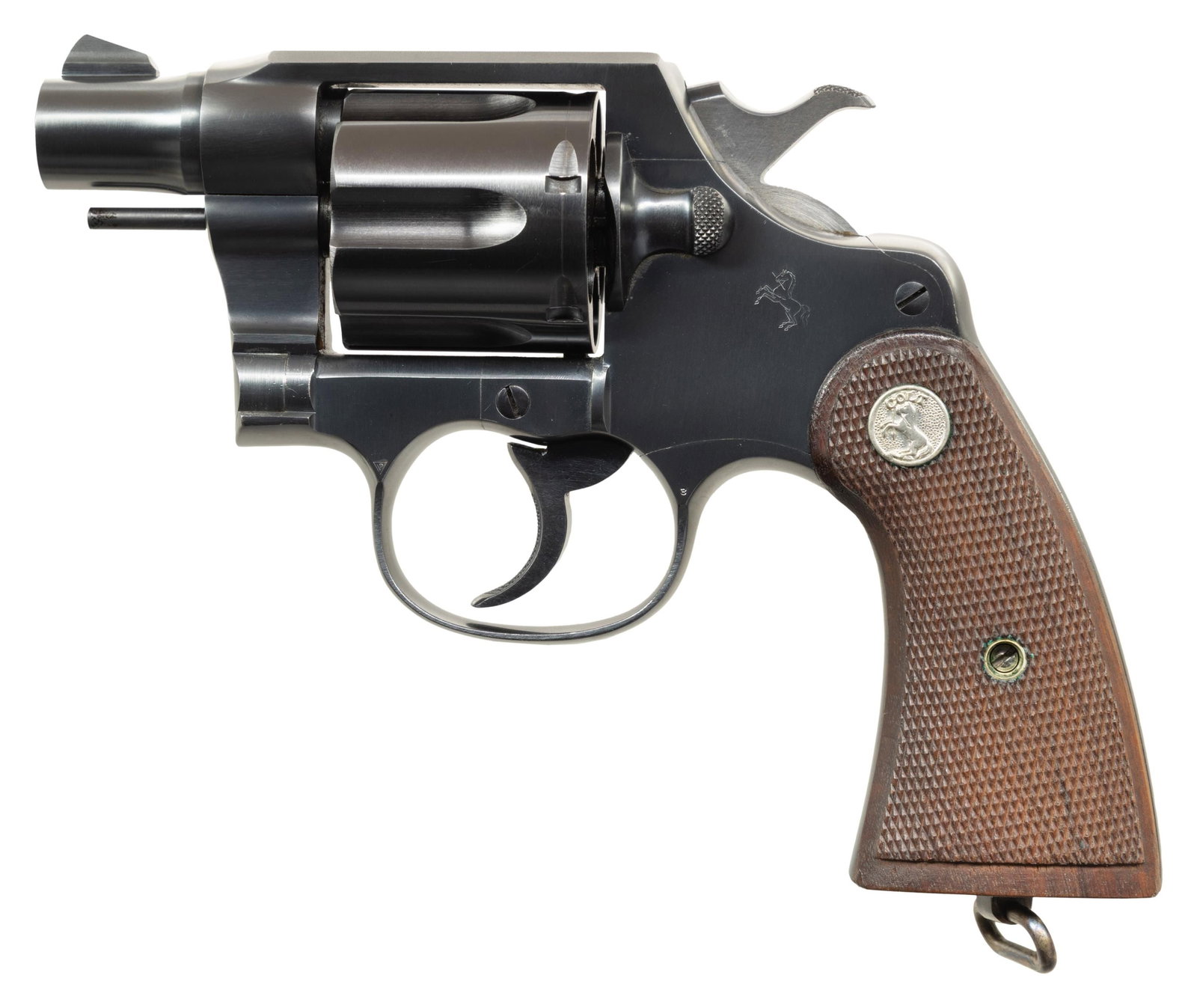 EXCEEDINGLY SCARCE & FINE, 2" COLT NEW SERVICE: DOUBLE ACTION REVOLVER WITH FACTORY LETTER. Cal. 45 (45 Colt). S# 332475. Bbl. 2". While being the largest swing out cyl. revolver ever offered by Colt, the New Service enjoyed a significant productio
