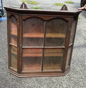 Early Hanging Display Cabinet: Size 35x36 great hanging shelf nicely pegged 3 shelves