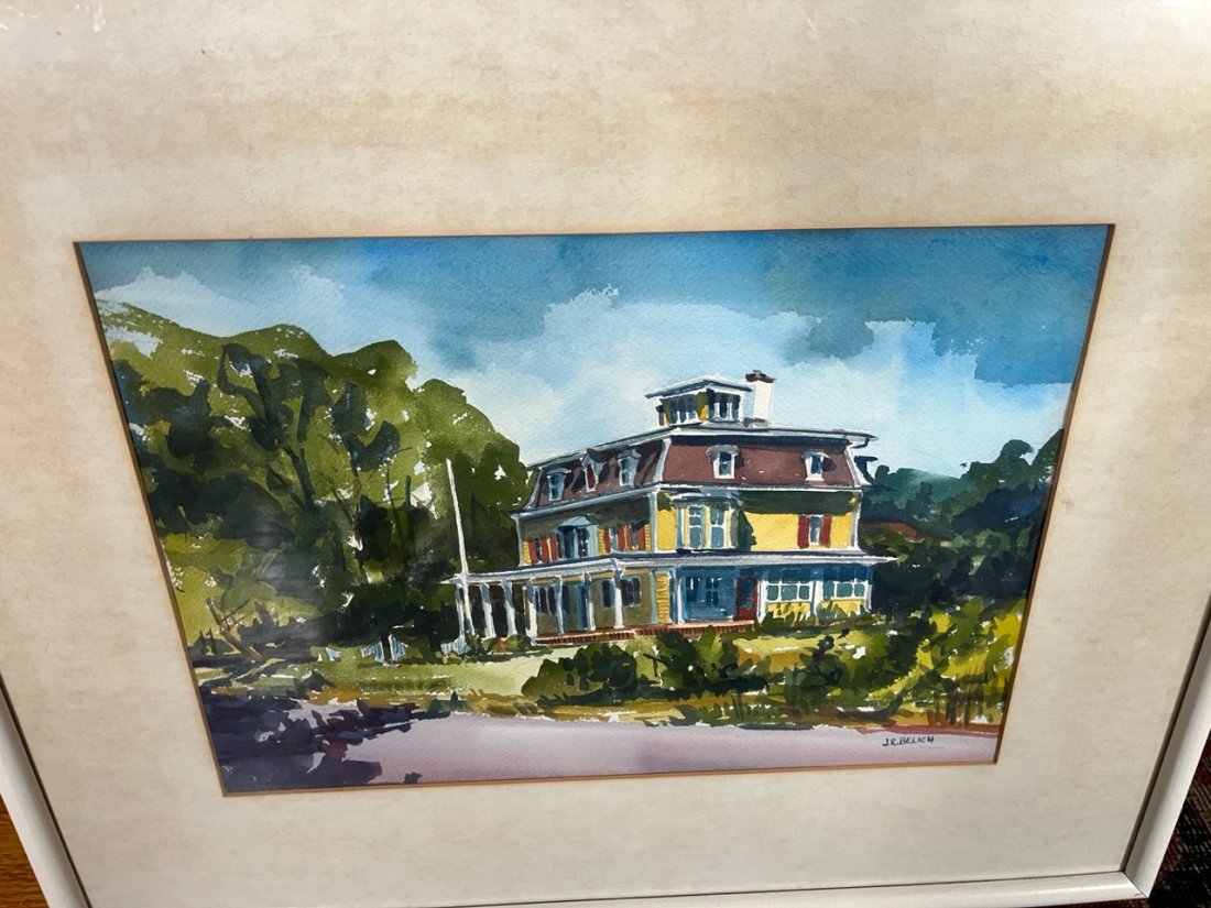 Mansion at Bonds Dock Stratford Ct watercolor: 13x 10 With frame 21x17 signed J.R. Belich