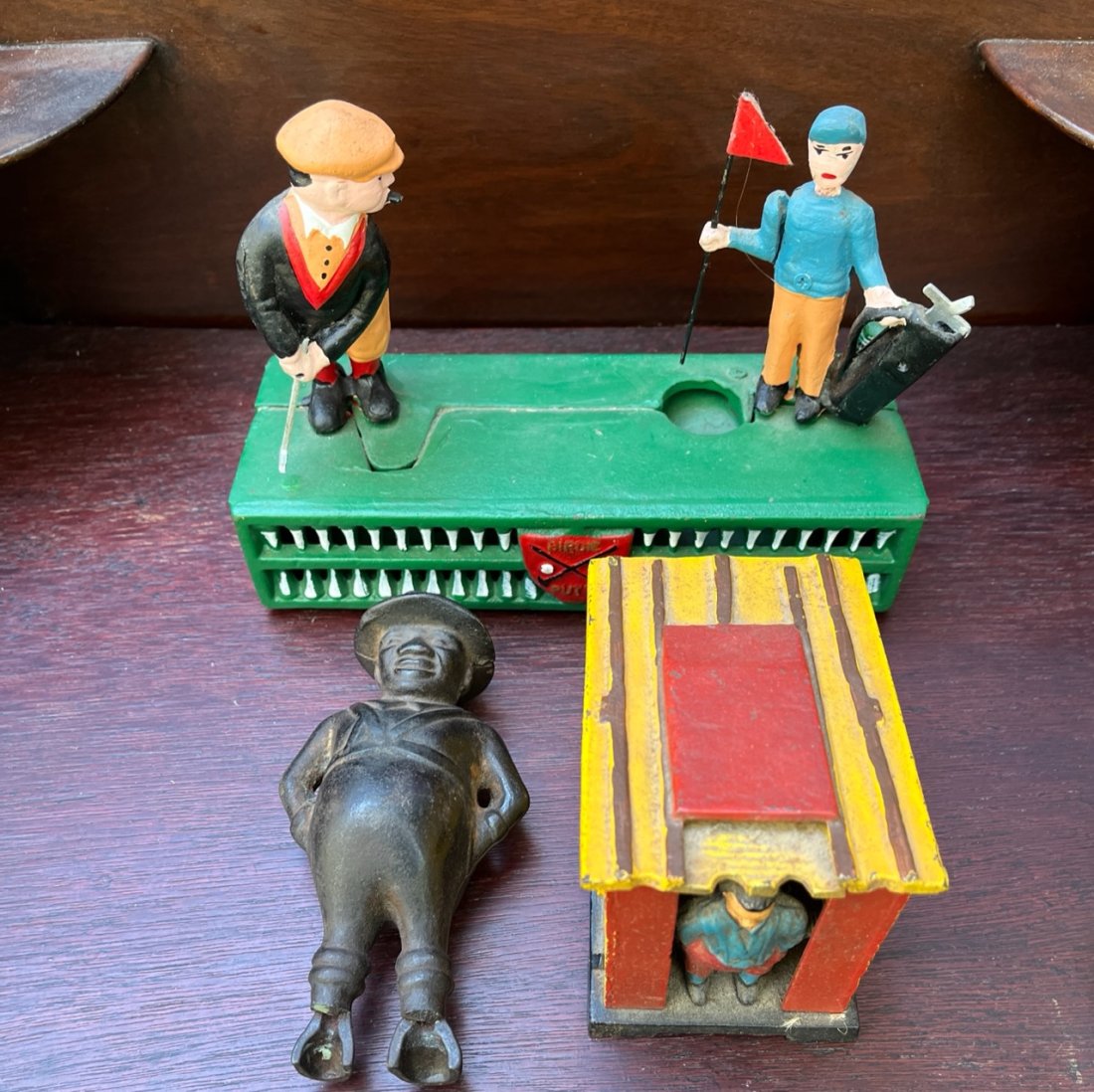 Group of 3 cast iron banks: Please go to photos