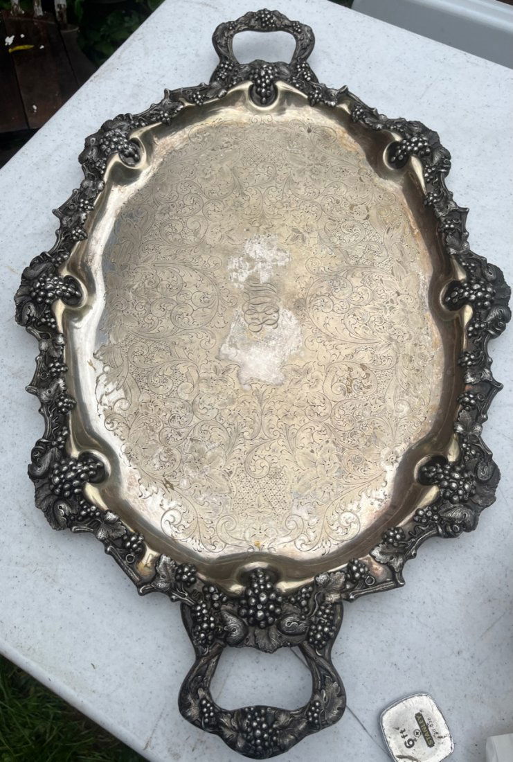 Beautiful ornate  Silver plate  covered serving tray (1 of 5)
