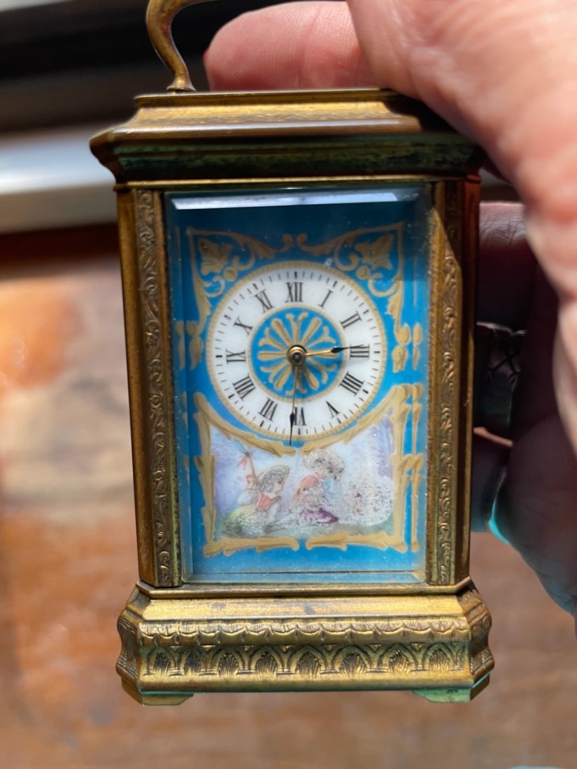 French Miniature brass and Porcelain Carriage Clock (1 of 6)