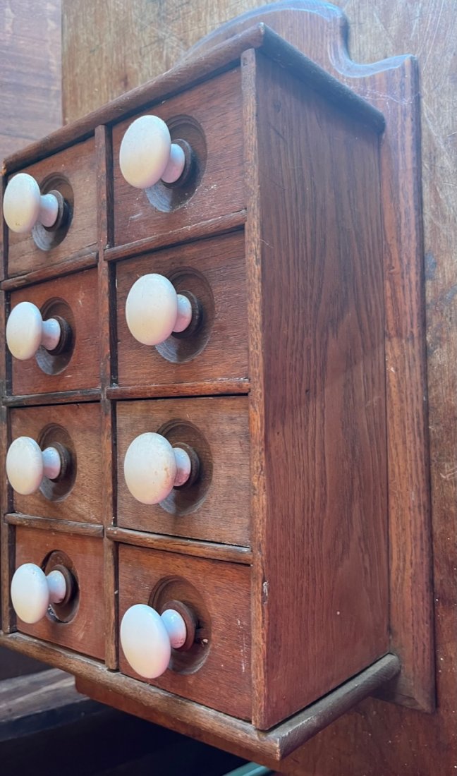 Hanging Spice Cabinet: Porcelain knobs Size 19 x 9.6”