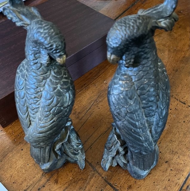 Decorative pr of Bronze Parrots: Size 9.6”