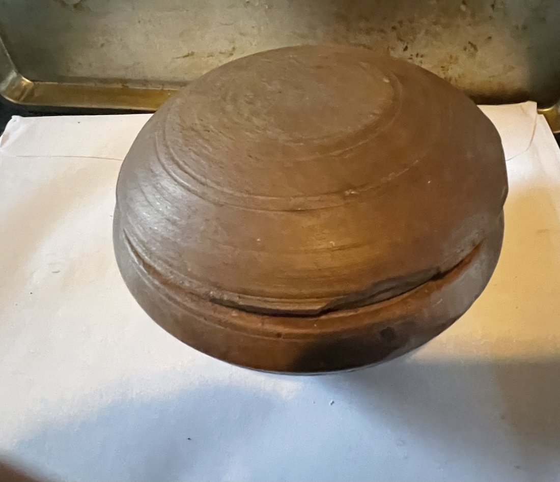Early Treen Covered Bowl: size 5.6”