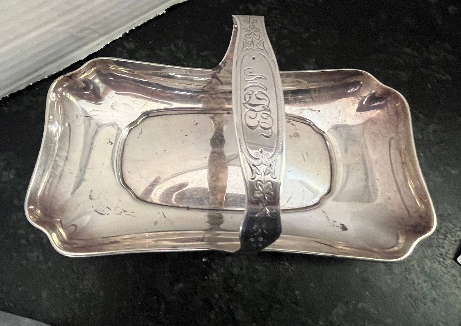 Gorham Sterling Handled Serving Basket: Gorham signed , needs a little polishing, size 7.6 L Weight 159.81 Grams