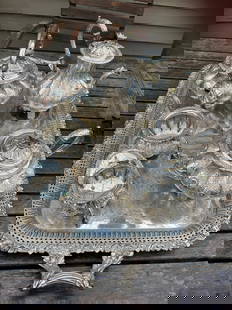 Silver 6 Pc. Tea Service Marked (Made in England) Tray Marked Zauerbaom Montreal: This is a very ornate set. Tray is marked E.P on CopperServing pcs are marked with Walking Lion Made in England Some ware on coffee pot handle. Needs polishingPlease go to photosTray measurements