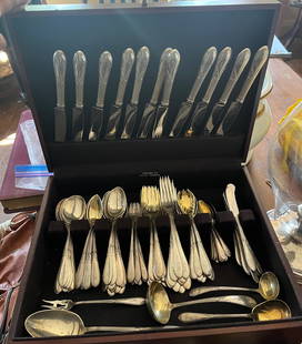 Gorham Sterling Rose Marie Pattern Flatware 134 pc: Large set needs polishing Box not included