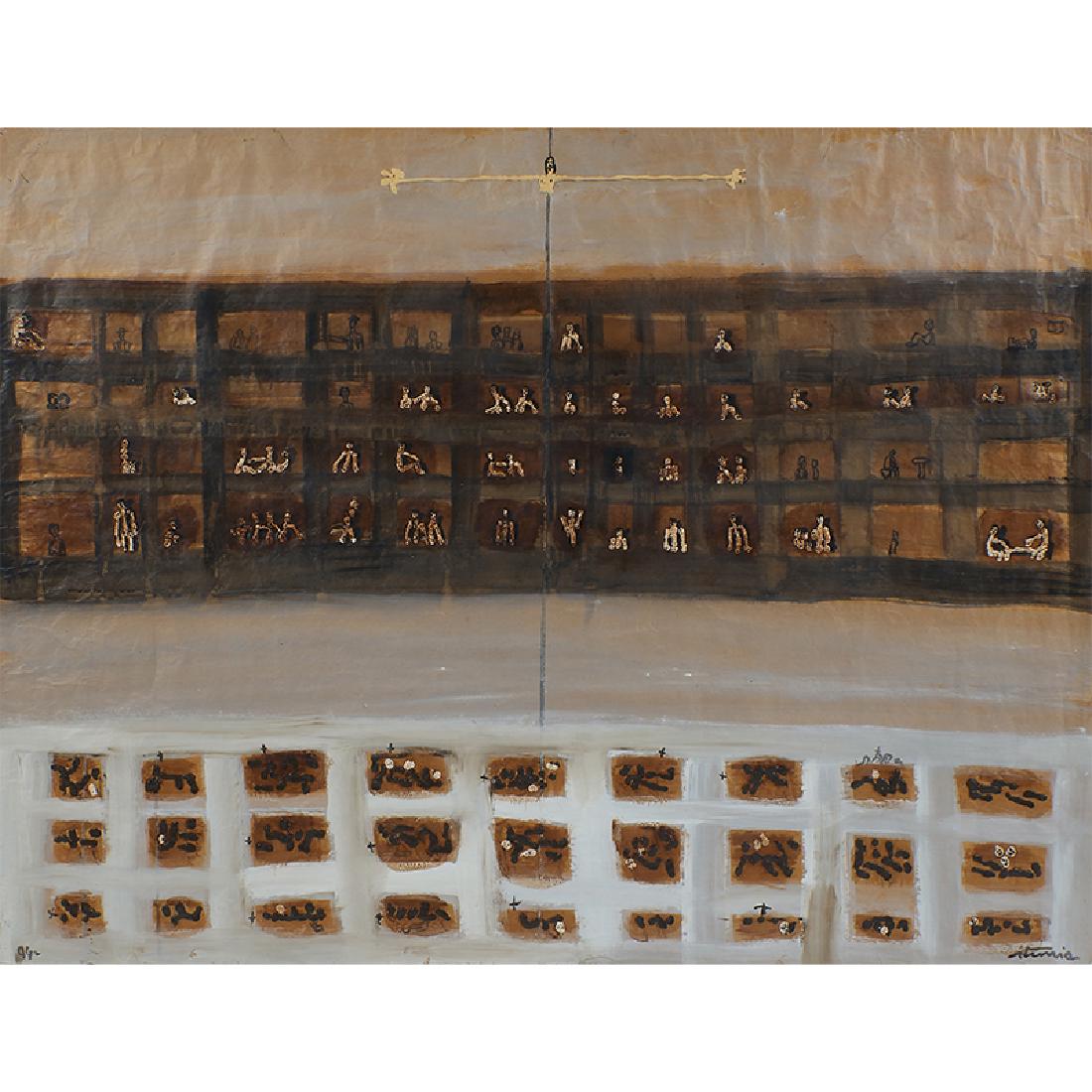 Ignacio Iturria, Los Vivos y Los Muertos, 1994: Ignacio Iturria (Uruguayan, b. 1949) Los Vivos y Los Muertos, 1994 oil on paper signed and dated 41" x 54" Provenance: Property from the Collection of The Rev. Audrey Taylor Gonzalez, Memphis, Tenness