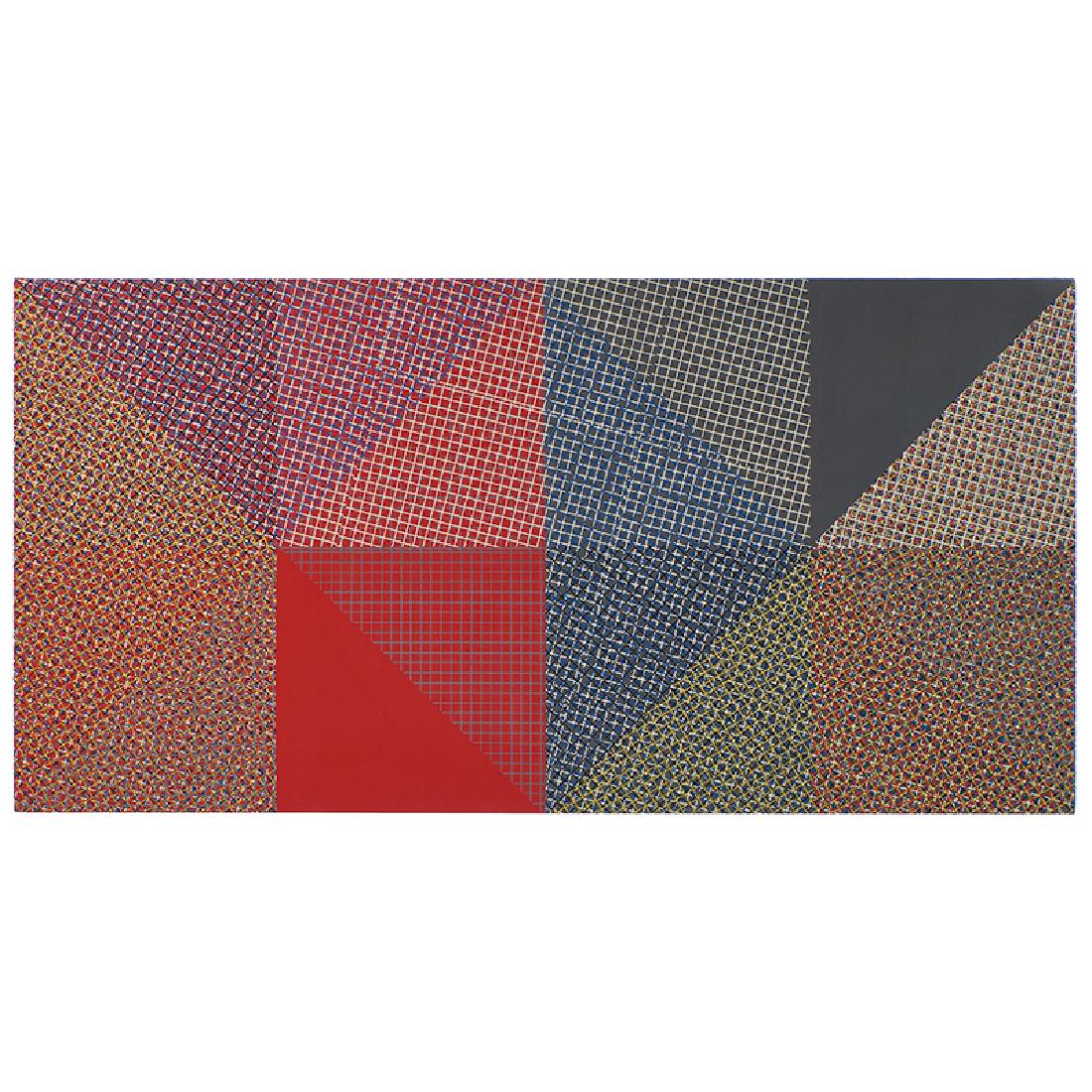 John Pearson, Mondrian Series..., 1973: John Pearson (American, b. 1940) Mondrian Series Double X Red/Grey, 1973 acrylic and silkscreen on canvas signed, titled and dated on verso 36" x 72"