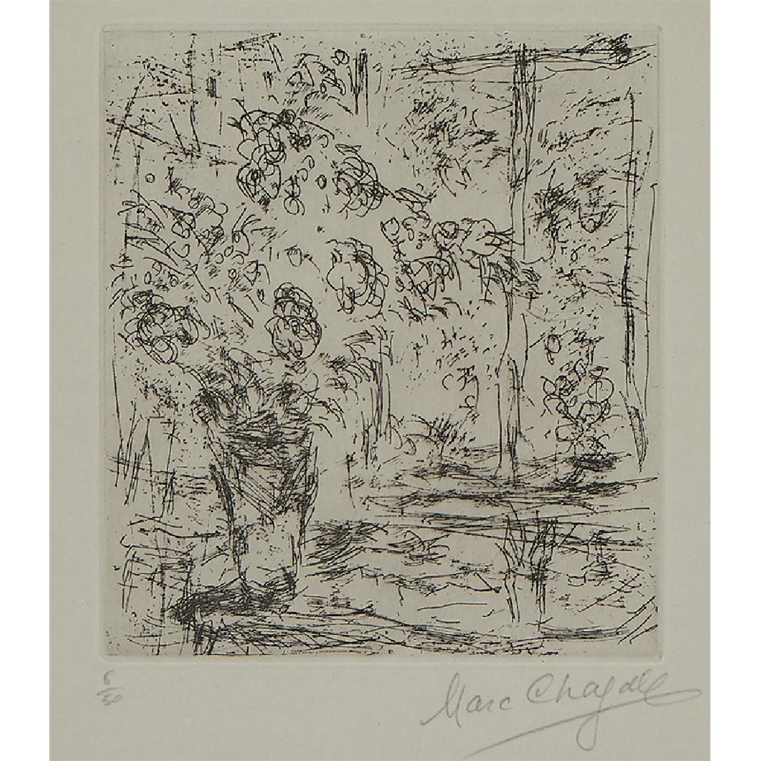 Marc Chagall, La fenêtre de l'atelier à Saint-Paul: Marc Chagall (French/Russian, 1887-1985) La fenêtre de l'atelier à Saint-Paul, 1968 etching signed and numbered in pencil edition of 50 6 1/2" x 5 7/8"