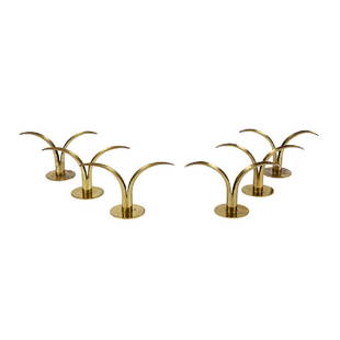 Ivar Alenius Bjork, Ystad Lily candleholders, six: Ivar Alenius Bjork (1905-1978) for Ystad Lily candleholders, six Sweden brass stamped marks 8 1/4"w x 3"d x 4 3/4"h