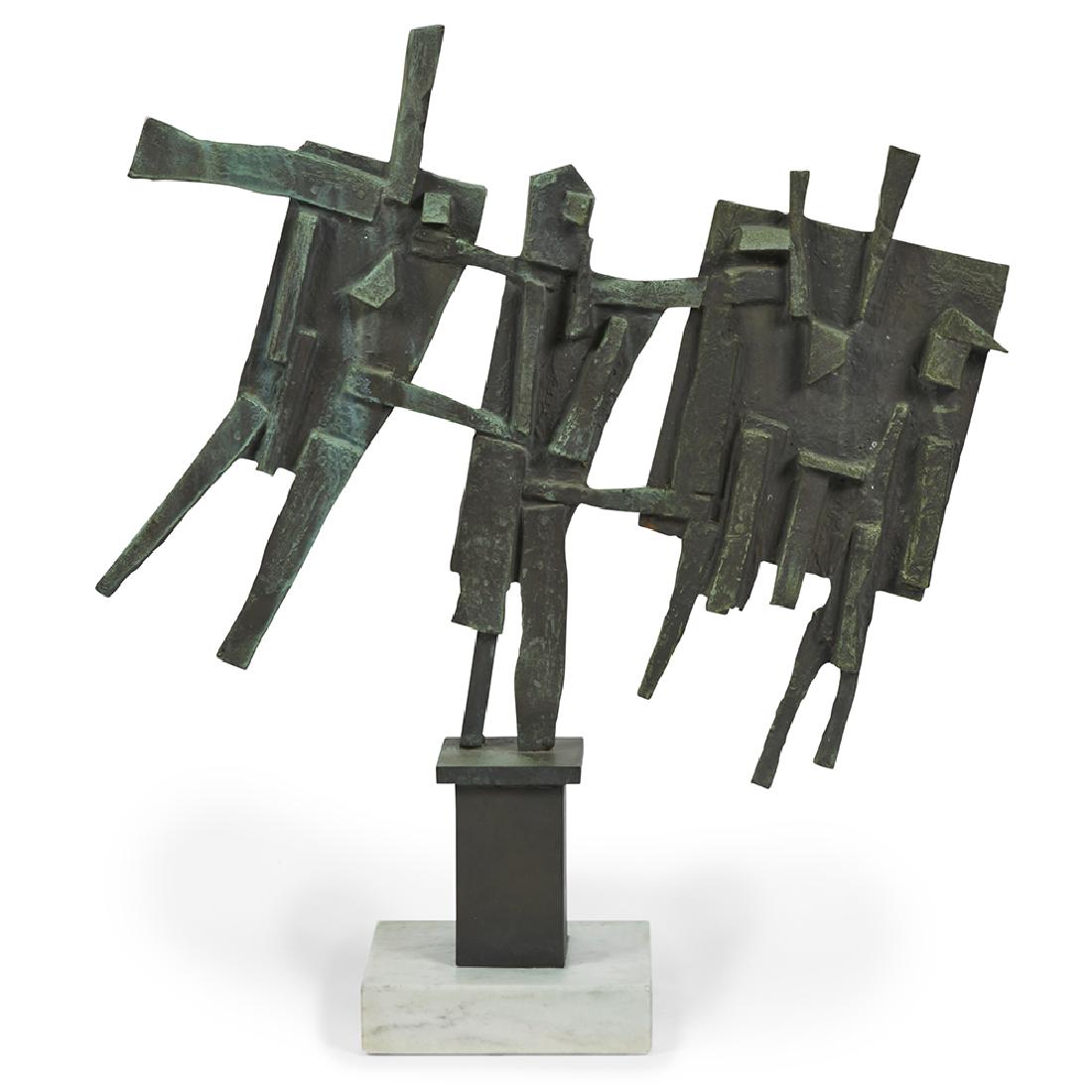 Abbott Pattison, Untitled (Figures): Abbott Pattison (American, 1916-1999) Untitled (Figures) bronze with verdigris finish on marble base signed 27 3/4"h x 24 1/2""w x 6"d