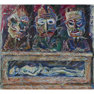 Robert Arneson, Three Generals (Joint Chiefs): Robert Arneson (American, 1930-1992) Three Generals (Joint Chiefs), 1984 conté crayon and acrylic on paper signed and dated 37 1/2" x 41 1/2" Provenance: Property from the Collection of The Rev.