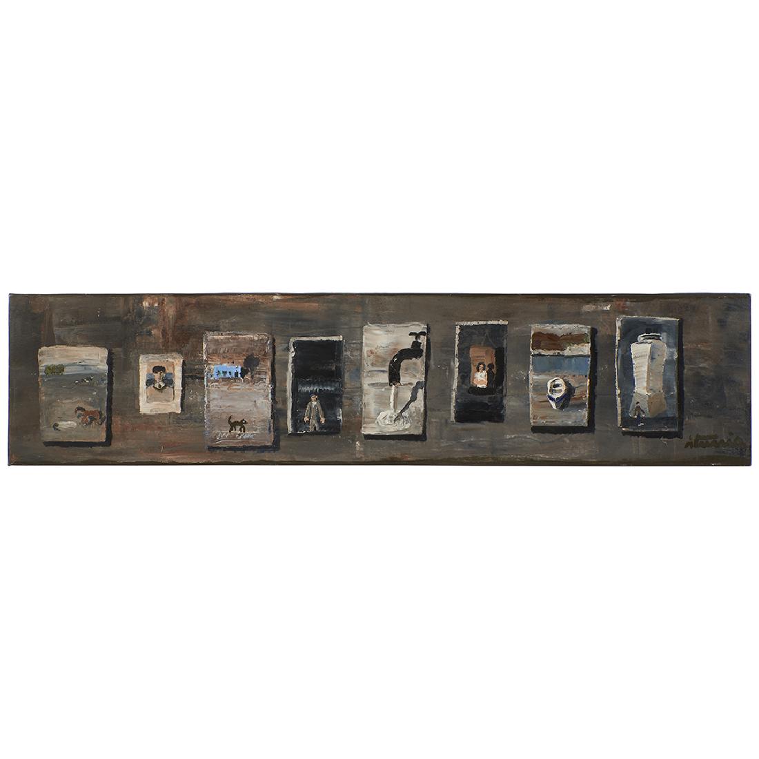 Ignacio Iturria, Scenes of Life: Ignacio Iturria (Uruguayan, b. 1949) Scenes of Life oil on canvas signed lower right 12" x 51" Provenance: Property from the Collection of The Rev. Audrey Taylor Gonzalez, Memphis, Tennessee