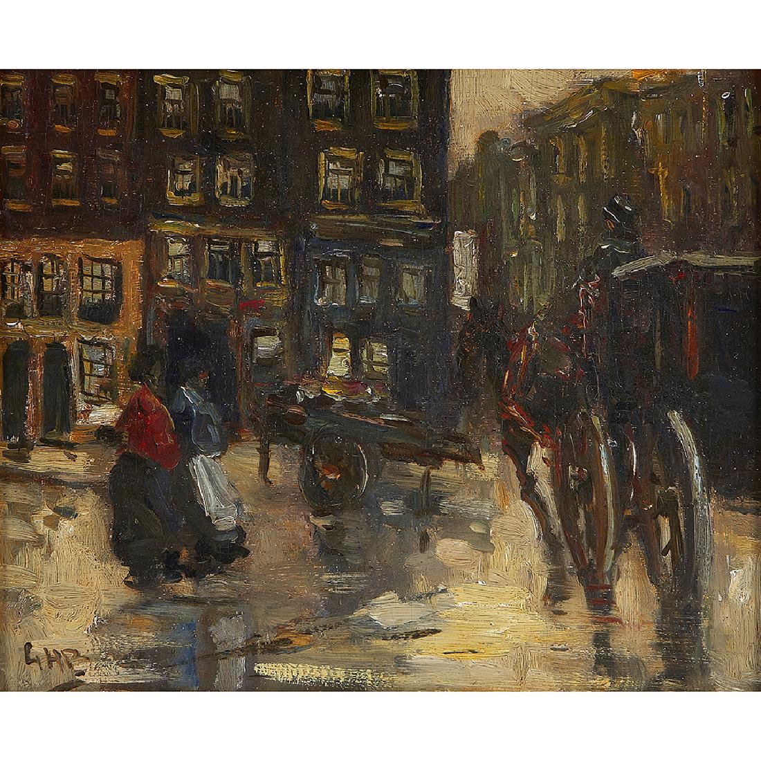 George Hendrik Breitner, Street Scene: George Hendrik Breitner (Dutch, 1857-1923) Street Scene oil on panel initialed lower left 12" x 14 1/4"