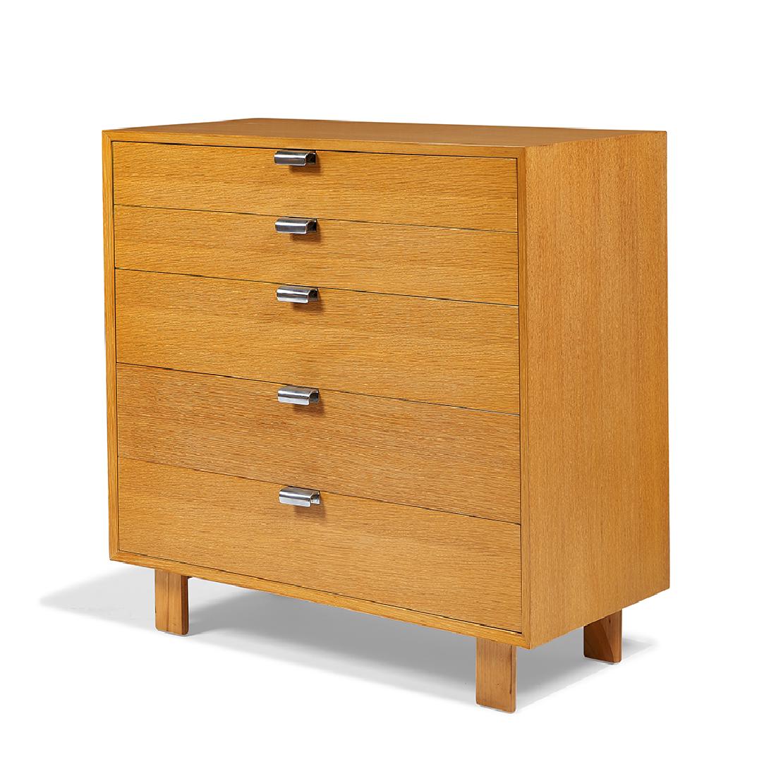 George Nelson for Herman Miller dresser: George Nelson (1908–1986) for Herman Miller five-drawer dresser, model 4620 USA, 1950s comb grain oak, steel foil label, original hang tag 40"w x 18 1/2"d x 40"h