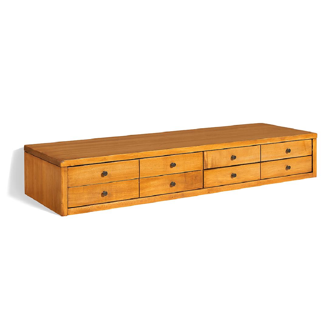 Paul McCobb, Planner Group jewelry cabinet: Paul McCobb (1917-1969) for Winchendon Planner Group jewelry cabinet, model 1502 USA, 1950s maple, brass 36"w x 12"d x 6"h