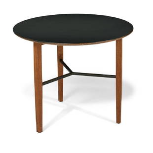 Lewis Butler for Knoll Associates occasional table: Lewis Butler (1924-2001) for Knoll Associates occasional table East Greenville, Pennsylvania, 1960s walnut, laminate, brass unsigned 23 3/4"dia x 19 1/4"h