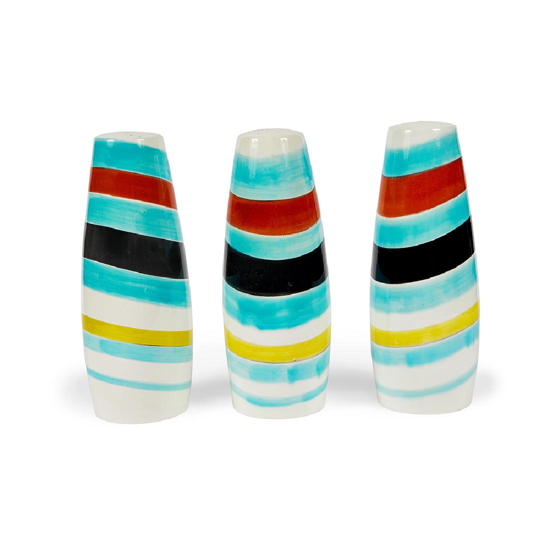 Raymor pendant lamps, three: Raymor pendant lamps, three Italy, 1960s glazed ceramic marked "Made in Italy" wiring needed 4 1/2"dia x 12 1/2"h each