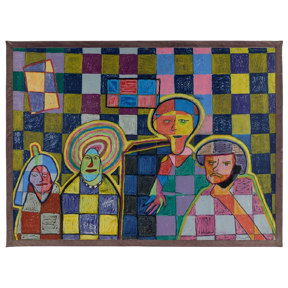 Rafael Ferrer, Familia: Rafael Ferrer (American/Puerto Rican, b. 1933) Familia, 1981 oil pastel on navigational map signed, titled and dated lower right 42" x 57"Provenance: From a Prominent Midwest Corporation