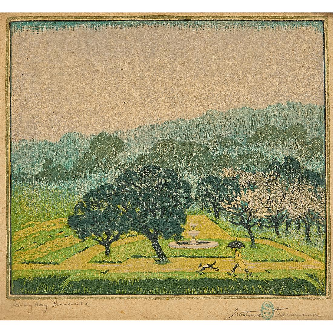 Gustave Baumann, "Rainy Day Promenade," Woodcut (1 of 2)