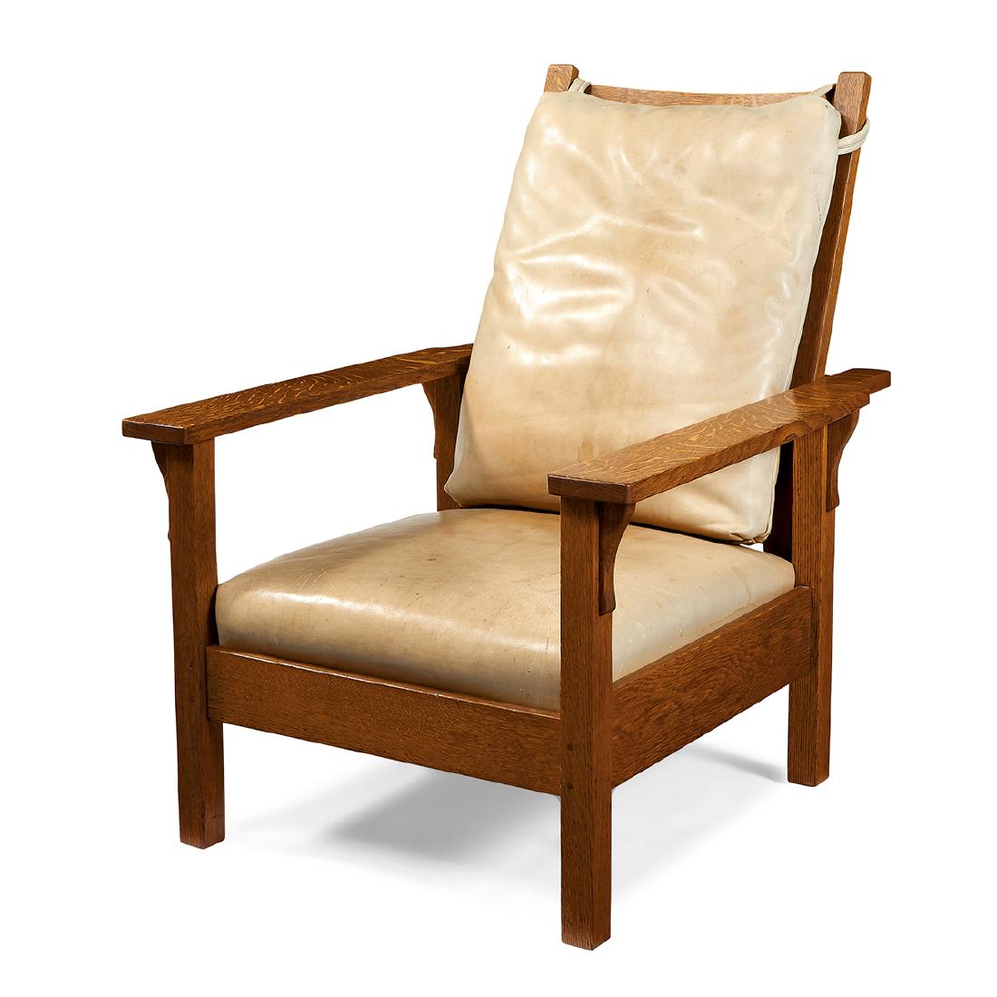 Gustav Stickley, Oak & Leather Morris Chair, 346