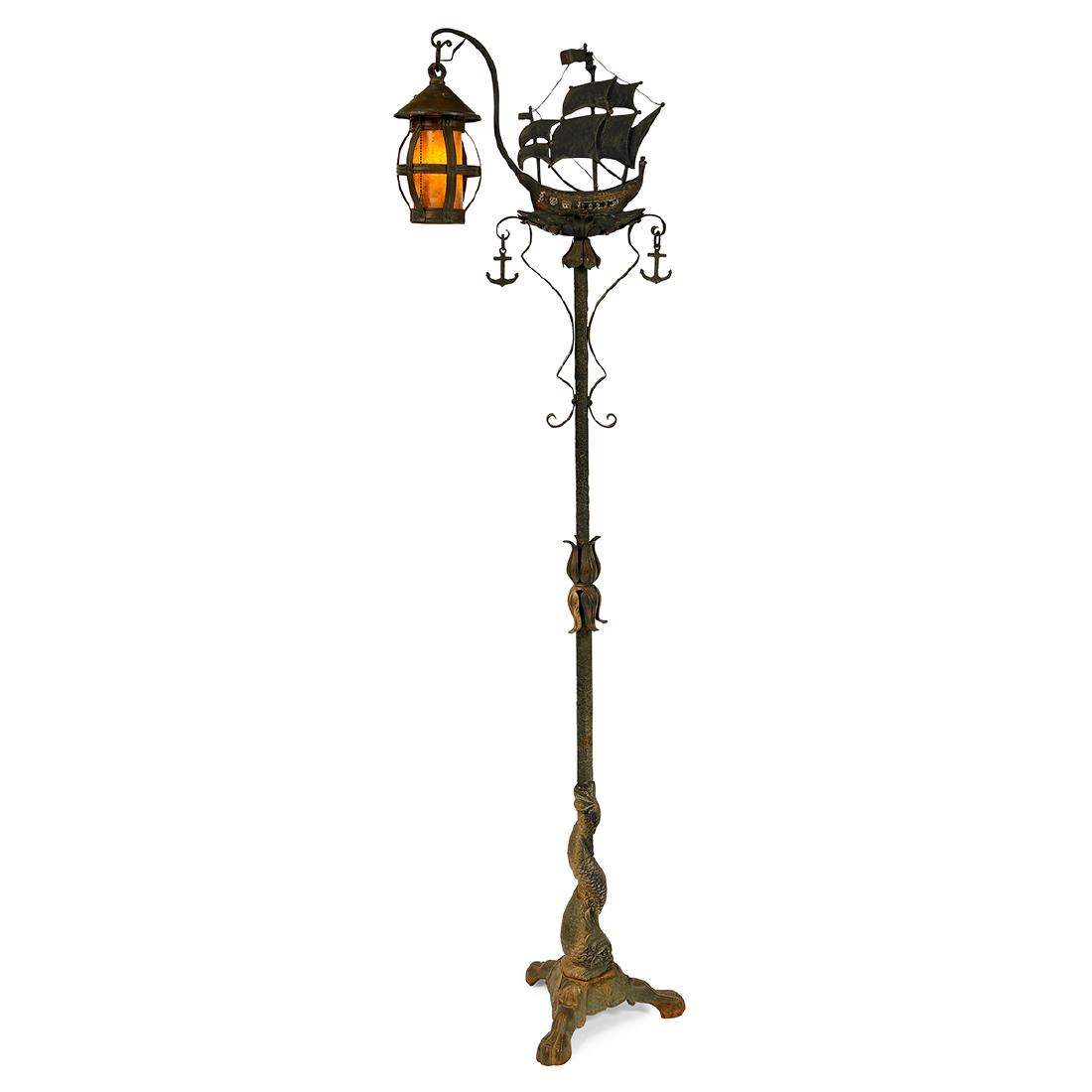 Arts & Crafts, Ship & Dolphin Lantern Floor Lamp (1 of 3)