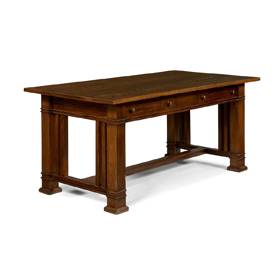 Frank Lloyd Wright for Frank L. Smith Bank, Desk: Frank Lloyd Wright (1867-1959) for Frank L. Smith Bank desk Dwight, Illinois, 1905 oak, brass the height of this desk has been professionally altered to desk height from a standing bank table 69 1/4"w