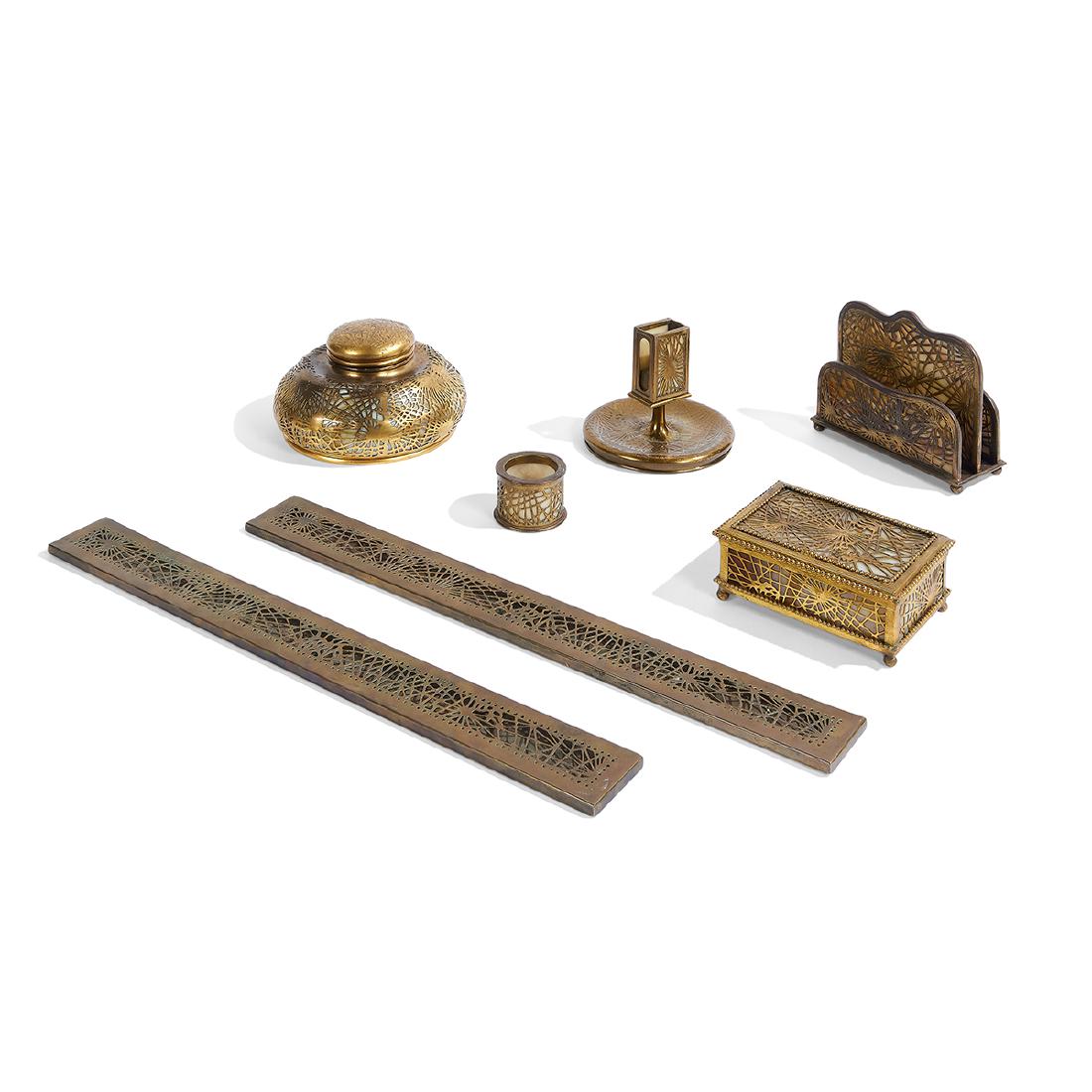 Tiffany Studios, Pine Needle Seven-Piece Desk Set (1 of 3)