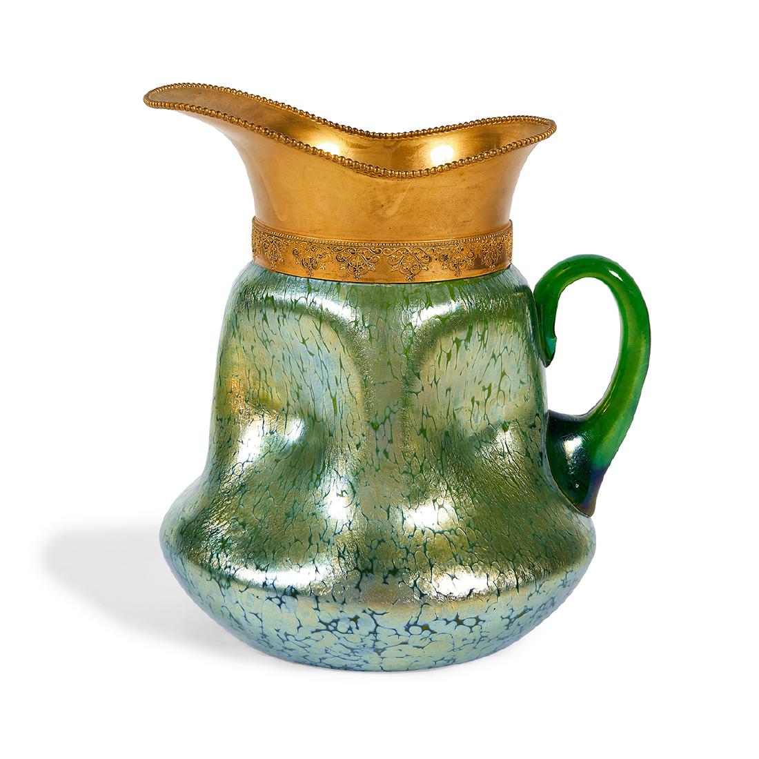 Loetz, Pappilon Creta Glass & Gilt Metal Pitcher (1 of 2)