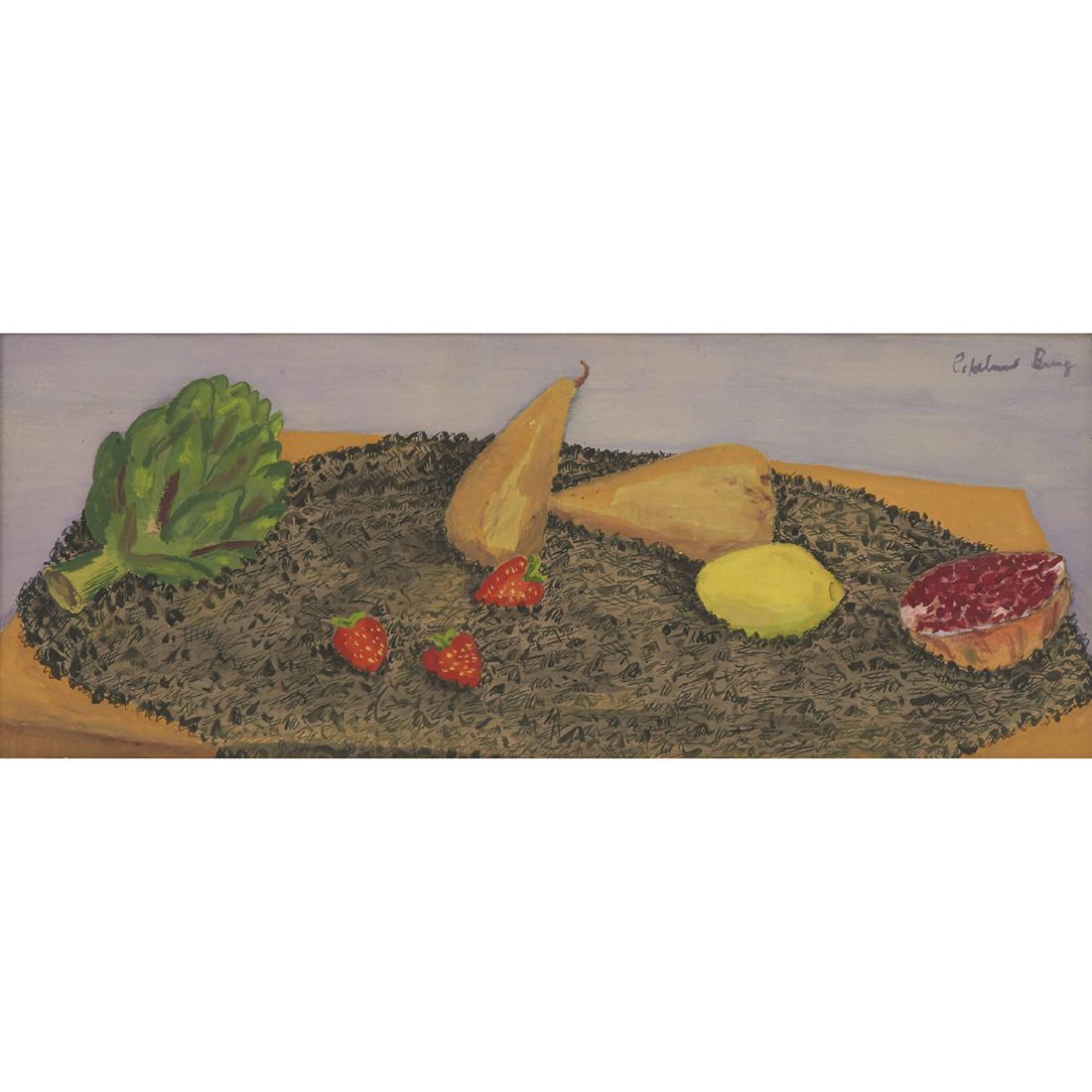 Copeland Burg, Still Life with Pears…: Copeland Burg (American, 1895-1961) Still Life with Pears, Strawberries, Lemon, Artichoke and Pomegranate gouache signed upper right 8" x 21 1/2"
