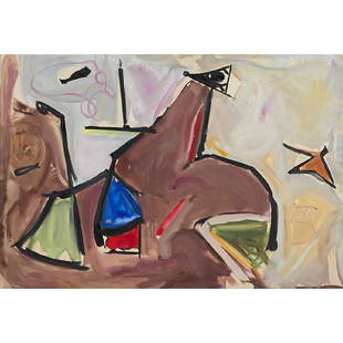 Leon Wall, Untitled: Leon Wall (American, 1916-1980) Untitled oil on canvas 35 1/2" x 52"