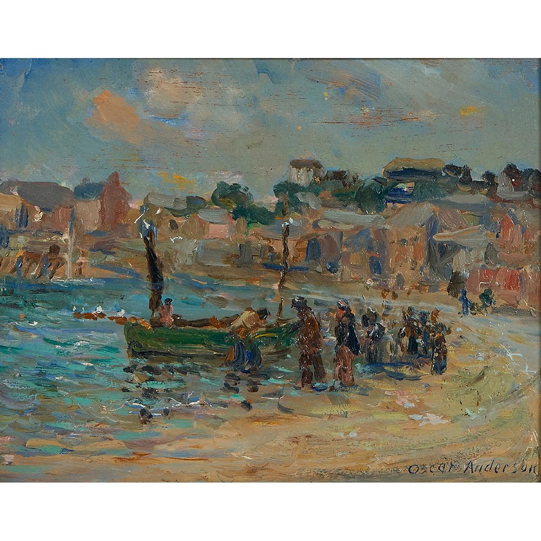 Oscar Anderson, Helping Hands: Oscar Anderson (American, 1873-1953) Helping Hands oil on board signed lower right 7 1/2" x 9"