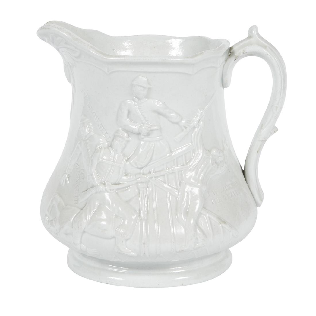 Millington, Astbury & Poulson, Colonel Ellsworth: Millington, Astbury & Poulson Colonel Elmer Ellsworth commemorative water pitcher Trenton, New Jersey ironstone impressed signature 8 1/2"w x 7 1/2"dia x 8 1/2"h Provenance: Property from the Collecti