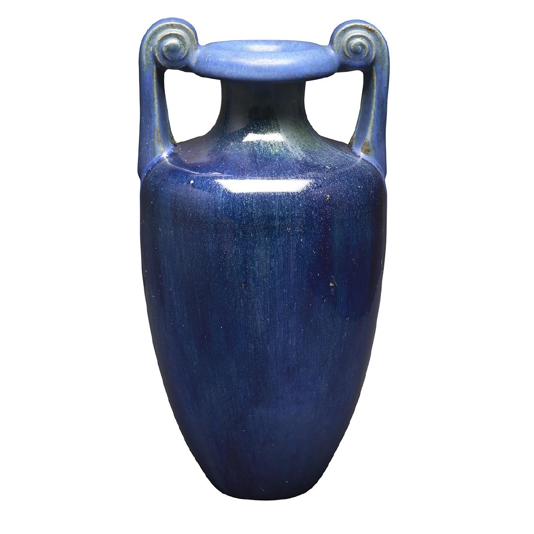 Fulper Pottery Co. handled vessel: Fulper Pottery Co. handled vessel Flemington, New Jersey glazed ceramic stamped mark 6"w x 11 1/2"h Provenance: Estate of Ed Baynard, New York, New York