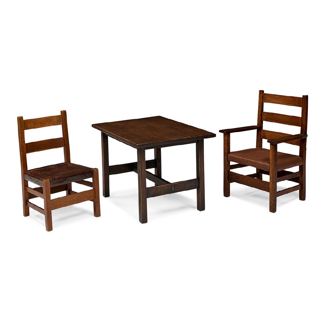 Gustav Stickley Child S Set Table And Two Chairs