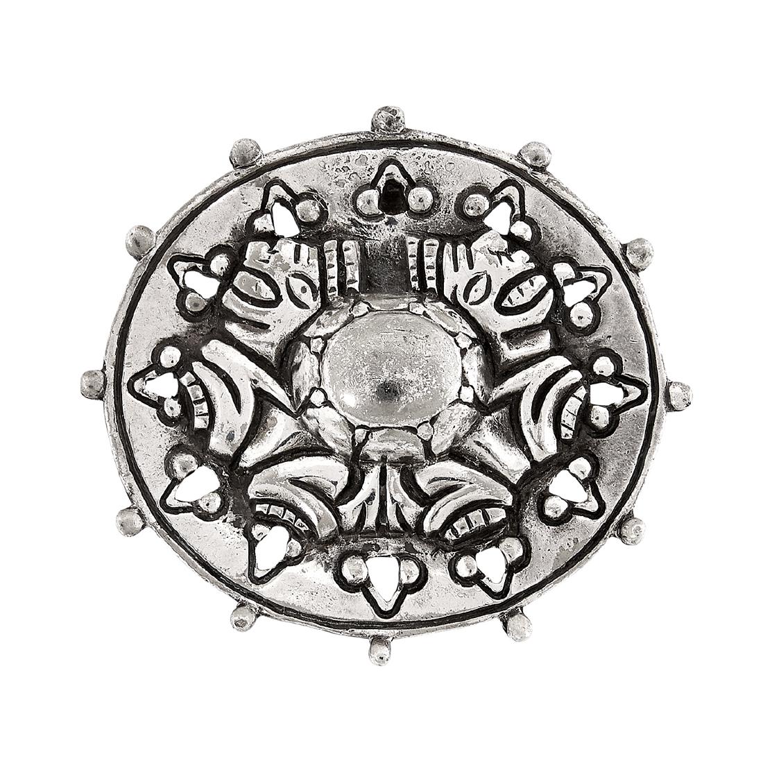 William Spratling / Silson Inc. pendant / brooch: William Spratling (1900-1967) for Silson Inc. pendant / brooch Mexico, 1940-1945 silverplate applied stamped marks 2 3/8"w x 2 1/4"h Provenance: Treadway Toomey Auctions, 20th Century Art & Design, 03