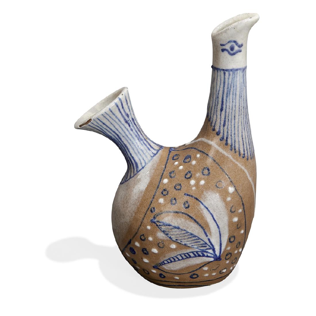 G. Martz / J. Martz / Marshall Studios pitcher: Gordon Martz (1924-2015) and Jane Marshall Martz (1929-2007) for Marshall Studios Bird pitcher or vase Veedersburg, Indiana, 1952 glazed stoneware incised signature, dated 7"w x 4 3/4"d x 10 3/8"h