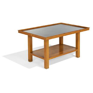 Saarinen / Johnson Furniture Co. coffee table: Eliel Saarinen (1873-1950) for Johnson Furniture Co. coffee table Grand Rapids, Michigan maple, aluminum Paine Furniture Company tag, stenciled marks designed in collaboration with Robert and Pipsan S