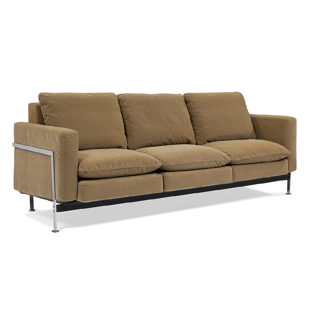 Robert Haussmann for De Sede sofa: Robert Haussmann (b. 1931) for De Sede sofa Switzerland chrome, upholstery Stendig tag 86"w x 31 1/2"d x 32"h