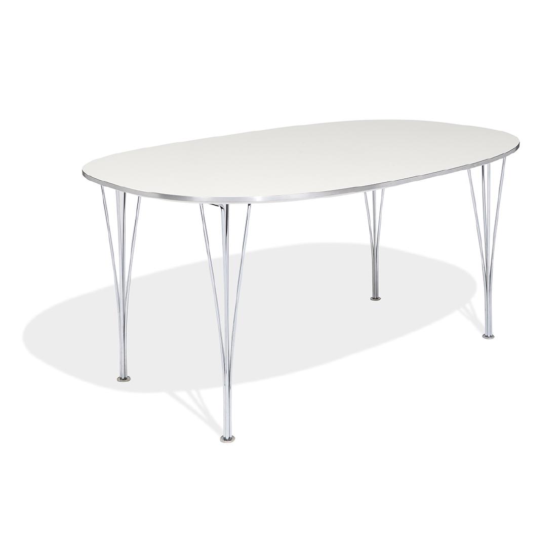 Bruno Mathsson / Piet Hein / Fritz Hansen table: Bruno Mathsson (1907-1988) and Piet Hein (1905-1996) for Fritz Hansen Super-Elliptical table Denmark chrome, laminate Fritz Hansen label 59"w x 39 1/2"d x 28 3/8"h
